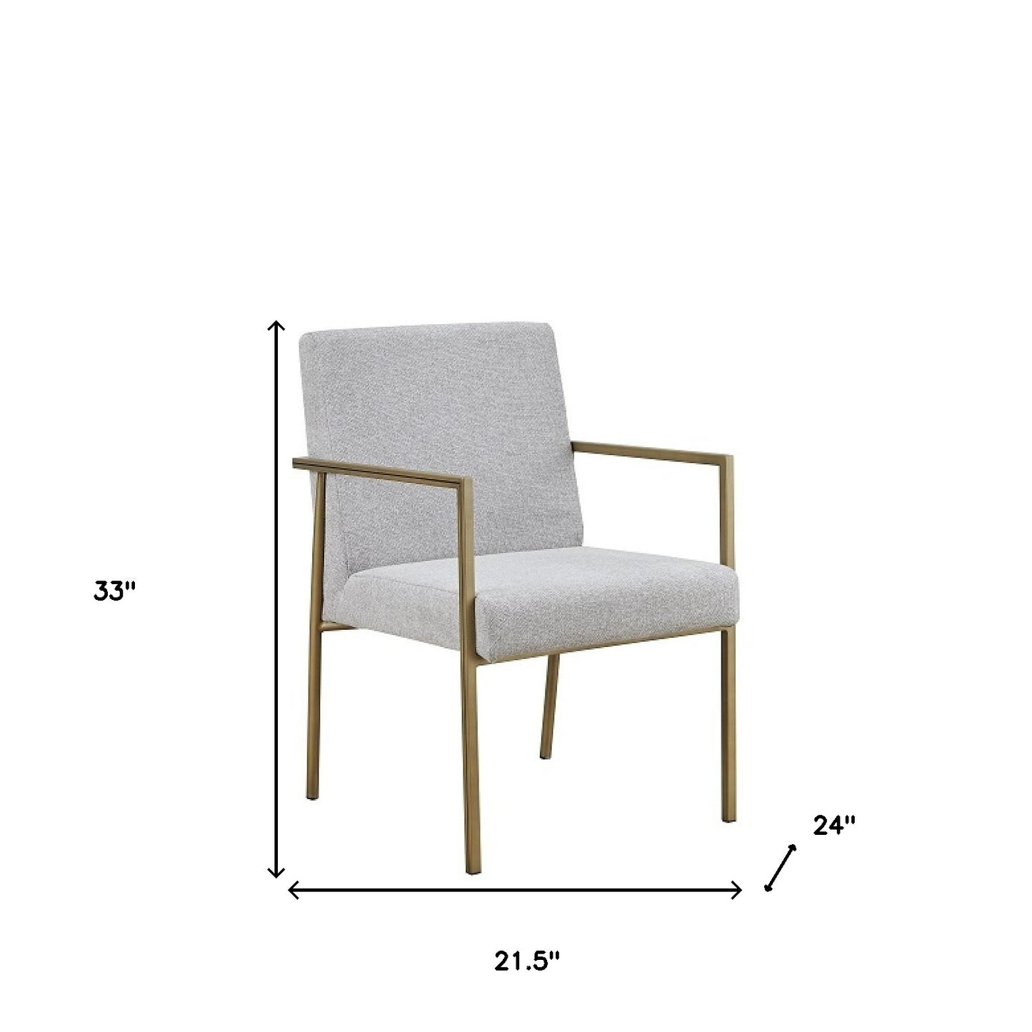 Light Gray And Brass Upholstered Fabric Dining Arm Chair