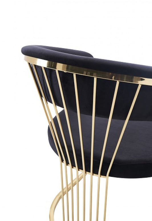 Black And Gold Upholstered Velvet Open Back Dining Arm Chair