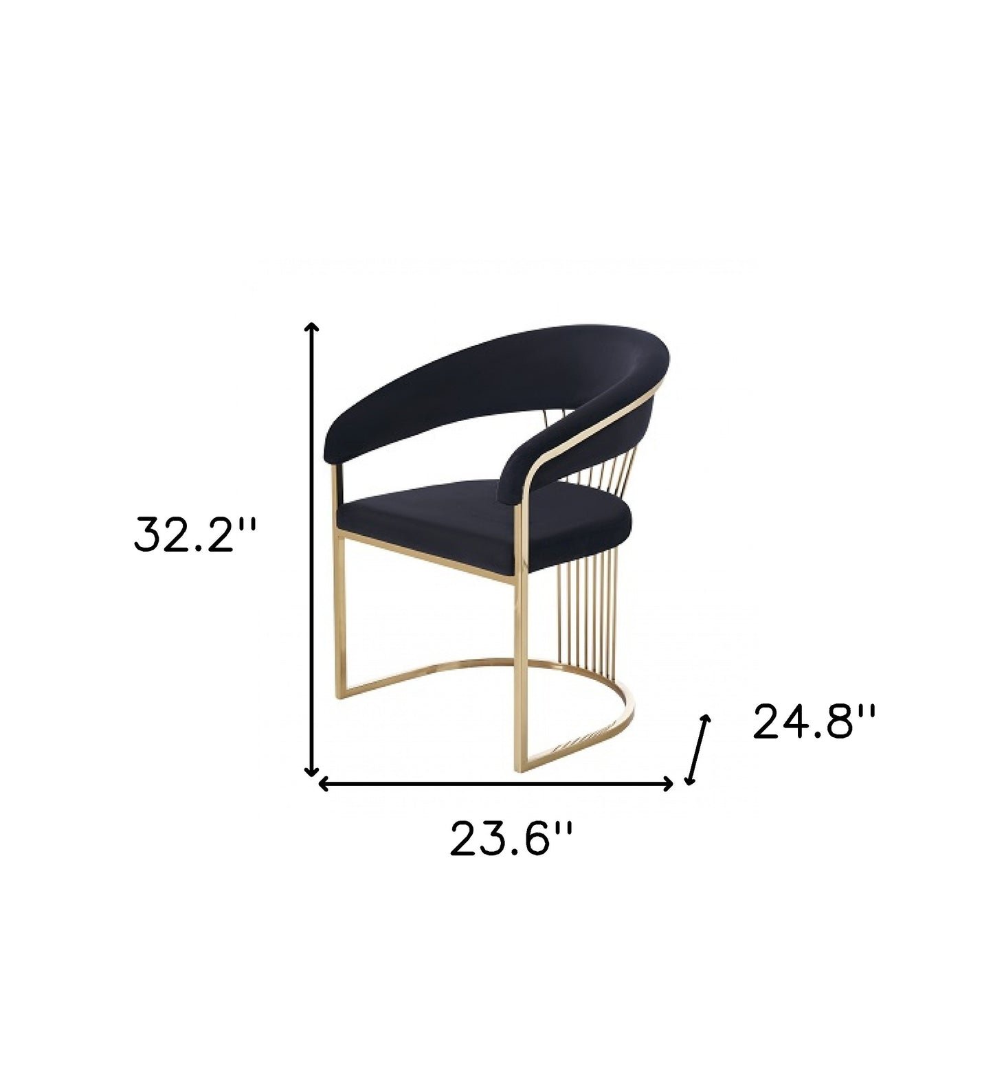 Black And Gold Upholstered Velvet Open Back Dining Arm Chair