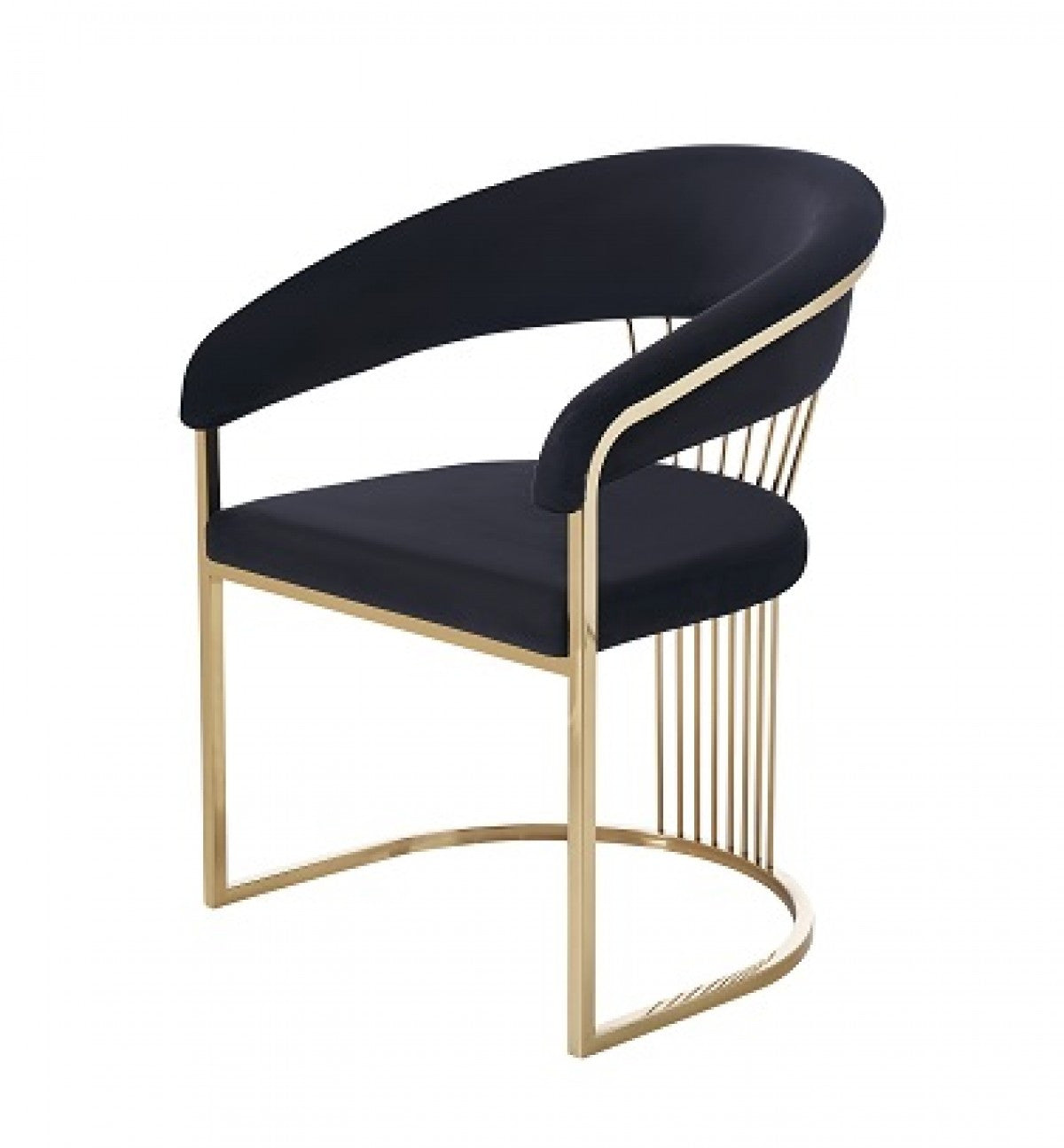 Black And Gold Upholstered Velvet Open Back Dining Arm Chair