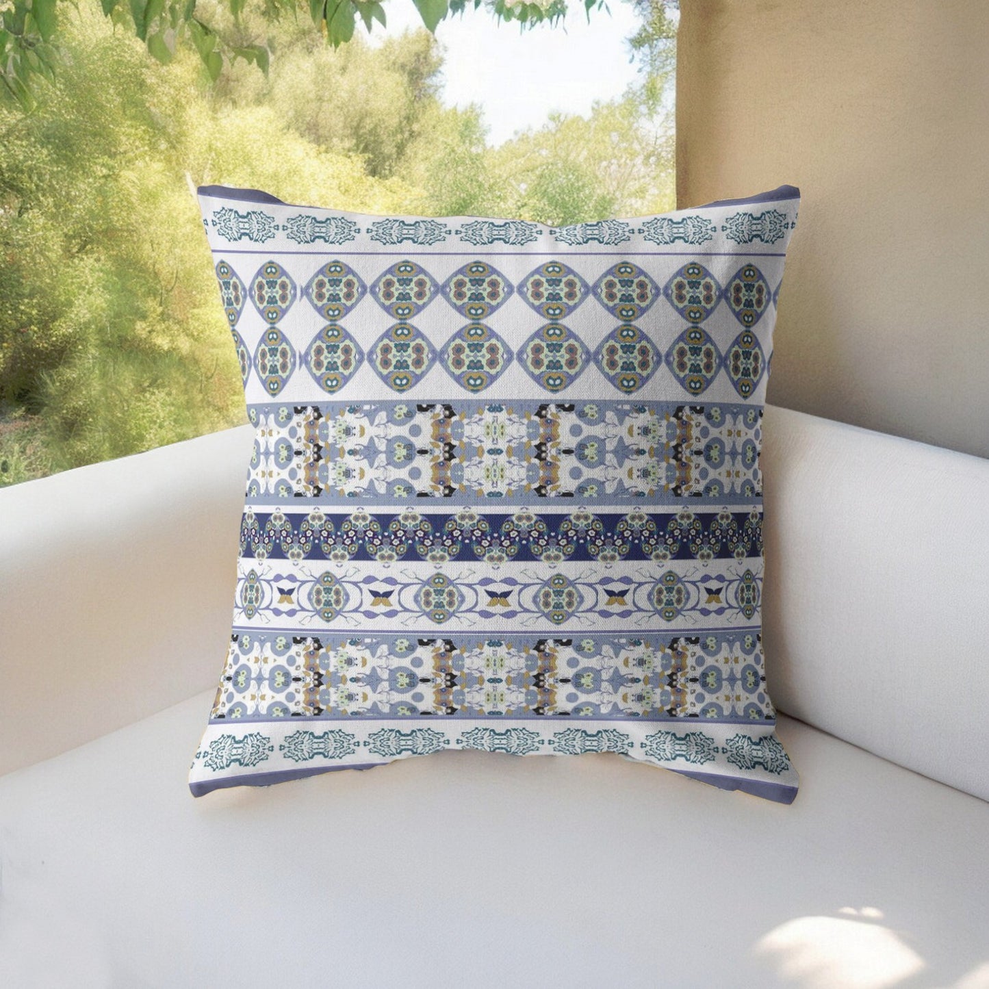 16” Navy White Strips Indoor Outdoor Throw Pillow