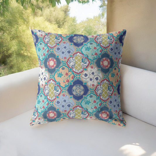 16” Blue Peach Trellis Indoor Outdoor Throw Pillow