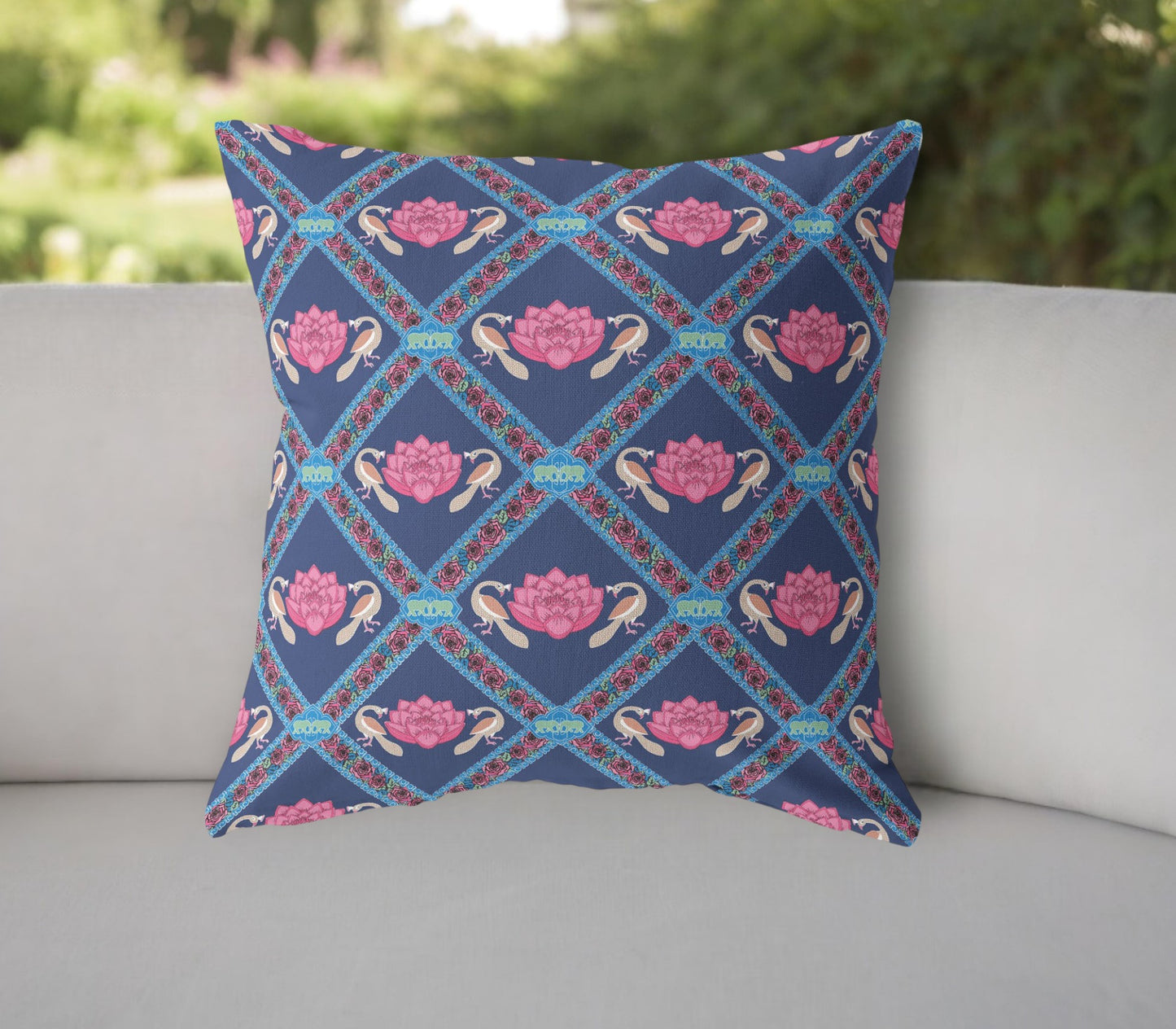 16"x16" Indigo Pink Zippered Suede Geometric Throw Pillow