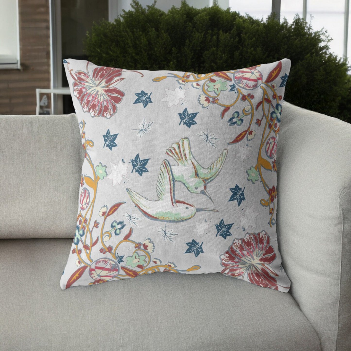 16" Gray Bird and Nature Indoor Outdoor Throw Pillow